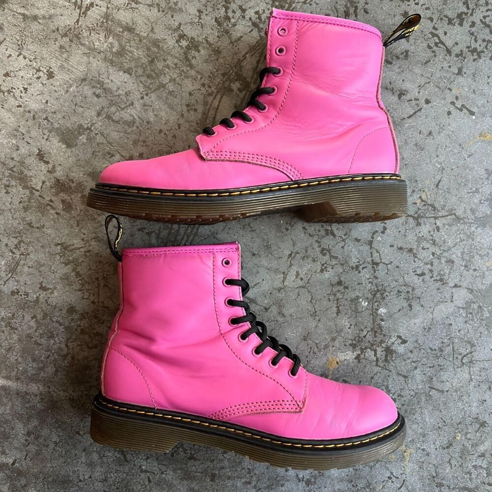 Doc Martens Pink Leather Lace Up Boots 1460 Hot Pink Side Zip Size 5L / 4M